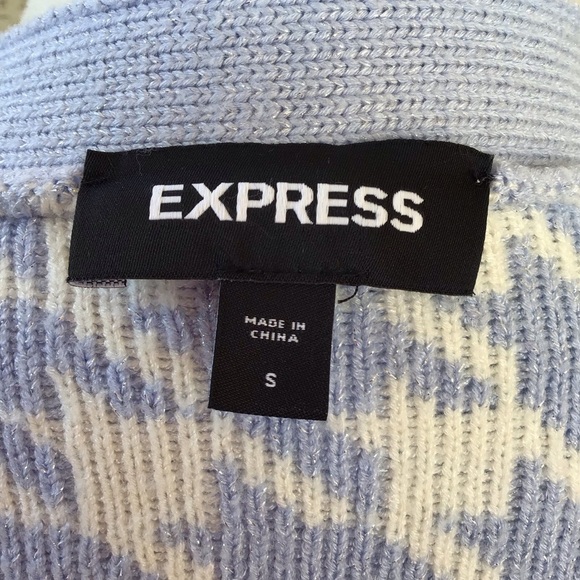 Express Blue White Open Front Duster Cardigan Pockets Size Small - Picture 9 of 10